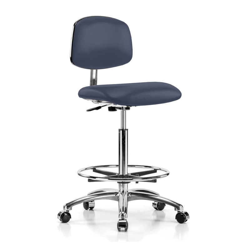 Arista PERCH Cleanroom Vinyl Chair with Foot Ring | High Bench Height  21-31", Imperial Blue Vinyl