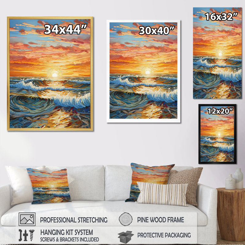 Rainbow Ocean Sunrise V, H 20 po x l 12 po x P 1 po, Cadre flottant blanc