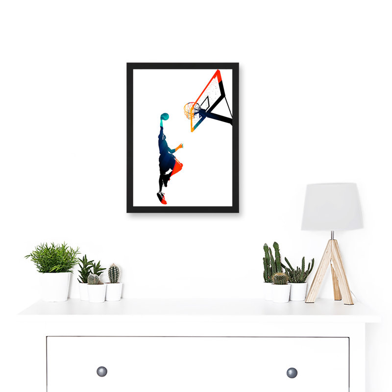 Basketball Jump Hoop Ball Dunk Sport - Single Picture Frame Print, 32.3cm H x 23.4cm W x 1.5cm D