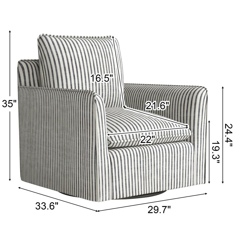 Romines 29.7" W Modern Soft Stripe Upholstered Swivel Barrel Chair with Removable Cushion