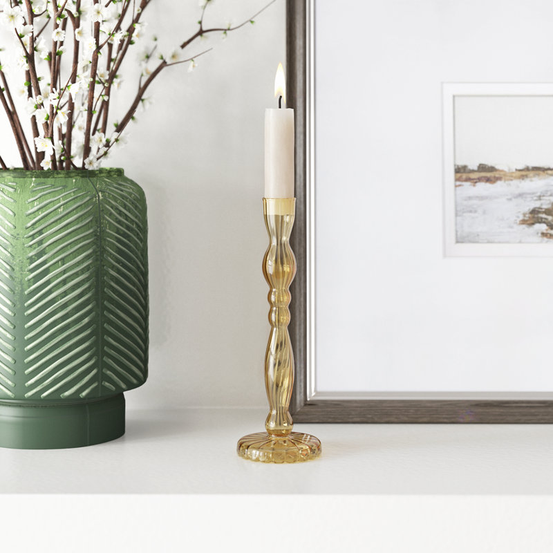 Marajo Candlestick, Yellow, 8" H x 2.75" W x 2.75" D
