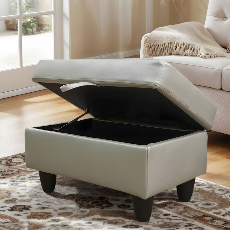 Faux Leather Footrest Ottoman With Foam Padding & Hidden Storage – Modern, Comfortable & Functional Design For Living Room, Bedroom, Office