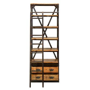 80x63 Industrial Mobile Library Bookcase with Ladder – LOOMLAN
