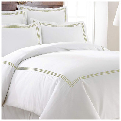 400TC Cotton Triple Embroidery Sateen Solid Duvet Cover Set