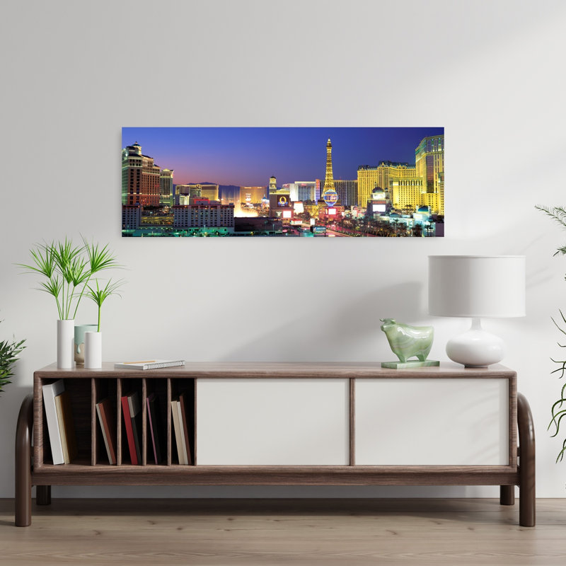 Crépuscule, The Strip, Las Vegas, Nevada, États-Unis, art contemporain coloré, art mural coucher de soleil, H 12 po x l 36 po