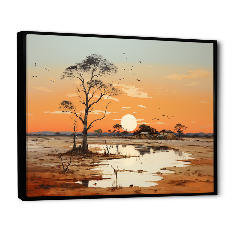 «African Landscape Sunset I», reproduction sur toile, Cadre flottant noir, H 16 po x l 32 po x P 1 po