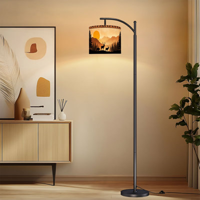 Lampe sur pied à arc avec abat-jour réglable Silhouette d'ours à chevreuil, forêt de sépia rétro, lampe sur pied 3 températures de couleur à intensité variable, grand mât avec interrupteur au pied pour la chambre à coucher