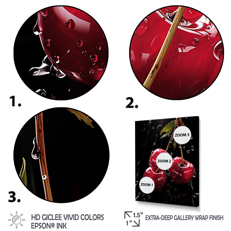 «Black and red Cherry Delight 1», art mural cerise, Cadre flottant noir, H 44 po x l 34 po x P 1,5 po