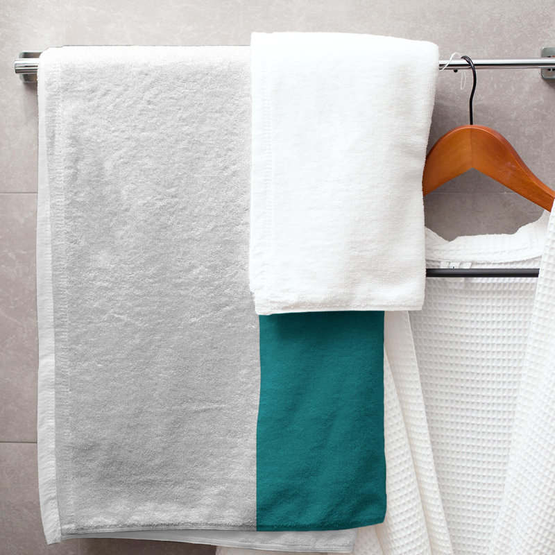Bath Towel, White/Aqua