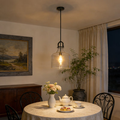 Luminaire suspendu pour îlot de cuisine 1 lumière à intensité variable l 11,81 po Modern avec abat-jour en verre transparent Modern
