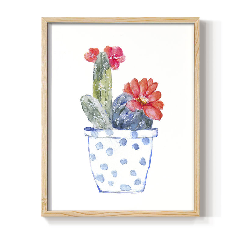 «Cactus and Succulent Blooms II», reproduction encadrée - bois massif