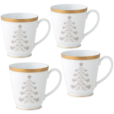 Noritake Charlotta Gold Holiday Tree Coffee Mugs, 12 oz.