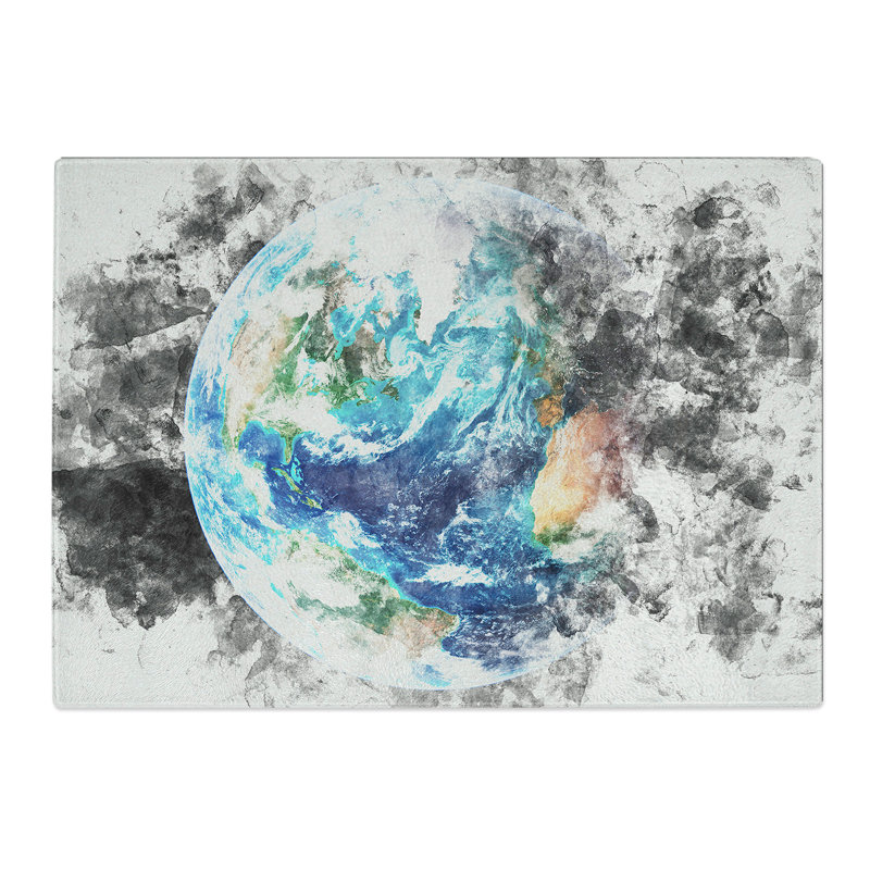 Tempered Glass Our Planet Earth Chopping Board, 20 cm x 28.5 cm