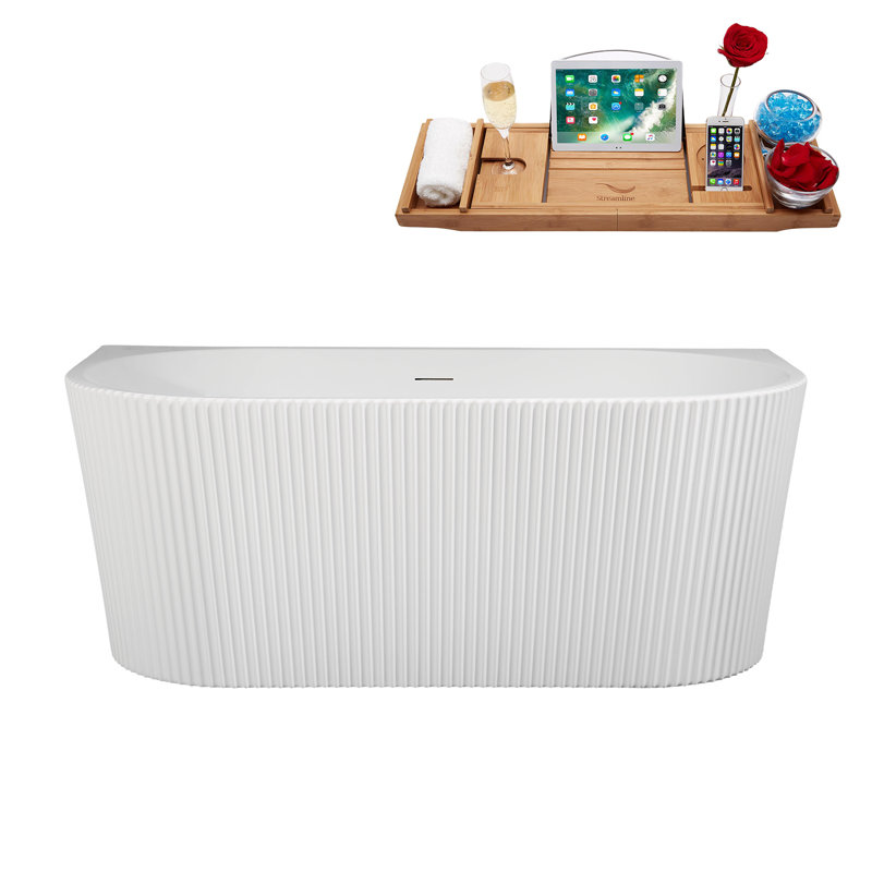 Baignoire autoportante et plateau 58,5 "avec drain interne Streamline, Chrome poli