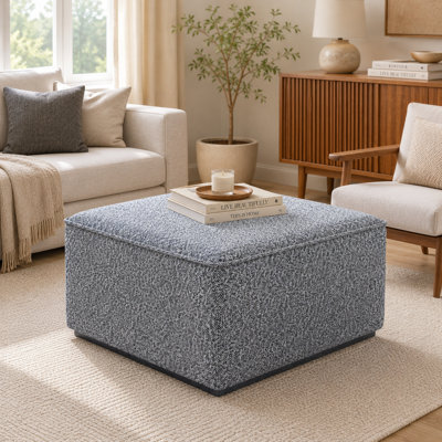 Square Upholstered Ottoman with Solid Wood and Rubber Feet for Home