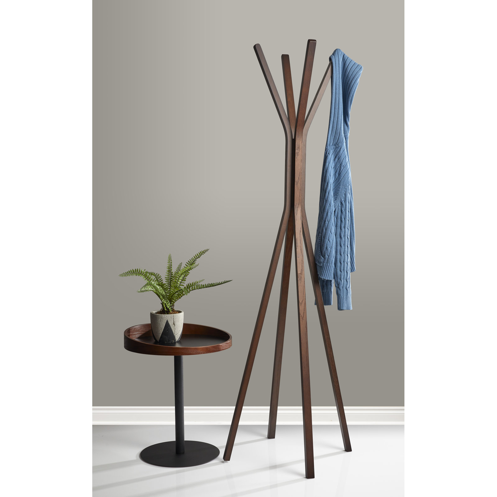 Glynis 4 - Hook Freestanding Coat Rack, Walnut