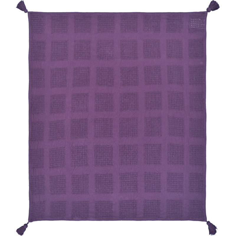 Waffle Weave Solid Cotton Throw Blanket, Purple