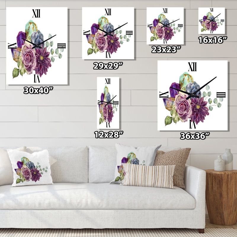 Horloge murale Bouquet de fleurs avec plantes grasses Eucalyptus, Petit