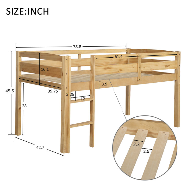 Lit superposé Revon avec rangement et bois de pin rustique, Naturel
