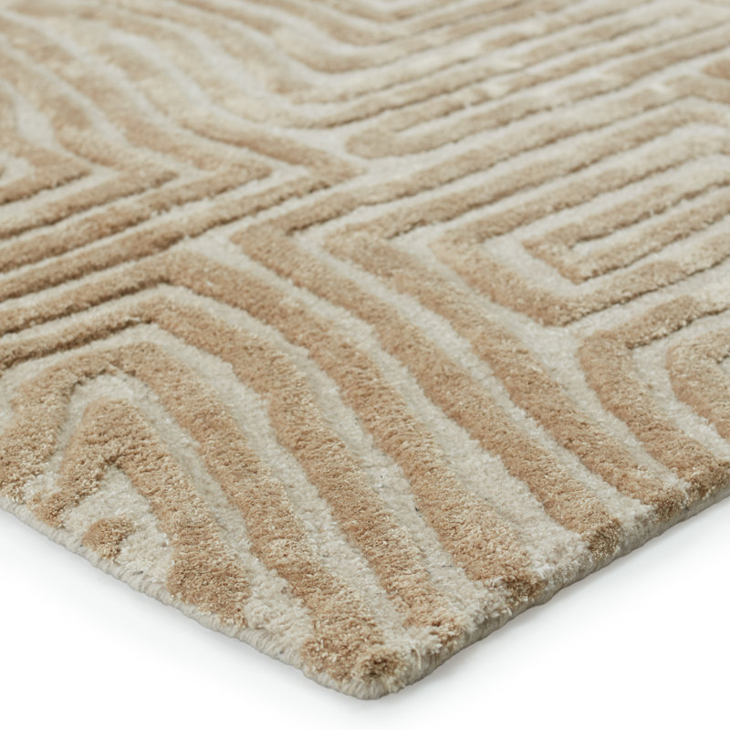 Tapis beige abstrait touffeté à la main, Carré 8 pi