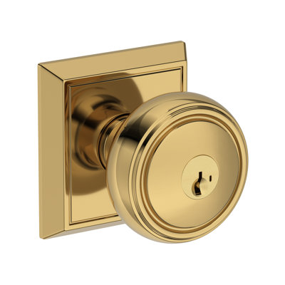 Bremerton Keyed Entry Knob with Chamfered Square Rose in Lifetime (PVD) Polished Brass