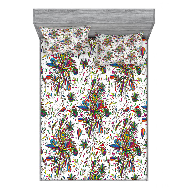 Microfiber Floral Sheet Set, Full Sheet Set + Fitted Sheet + 2 Pillowcases