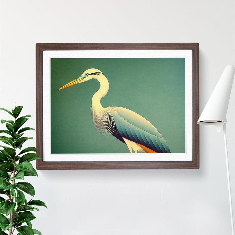 Unreal Heron Bird - Framed Print, 46cm H x 64cm W x 2cm D, Walnut
