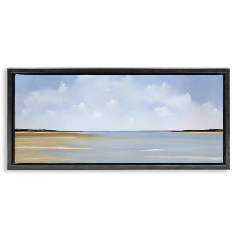 Plage, nuages, paysage, H 11 po x l 25 po, Cadre flottant noir de jais