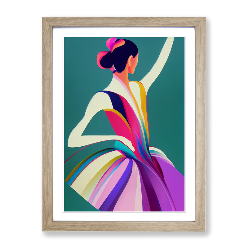 XV1022-3536X Pop Art Ballerina No.2 - Print, White, 64cm H x 46cm W, Oak Framed