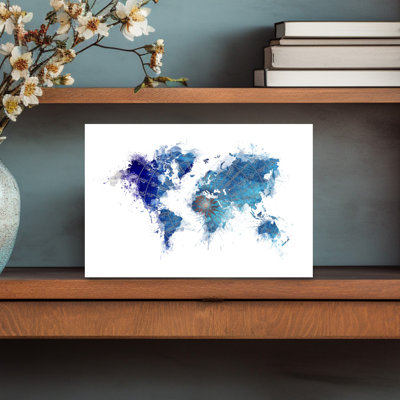 Blue Watercolor World Map Abstract Contemporary Wall Art