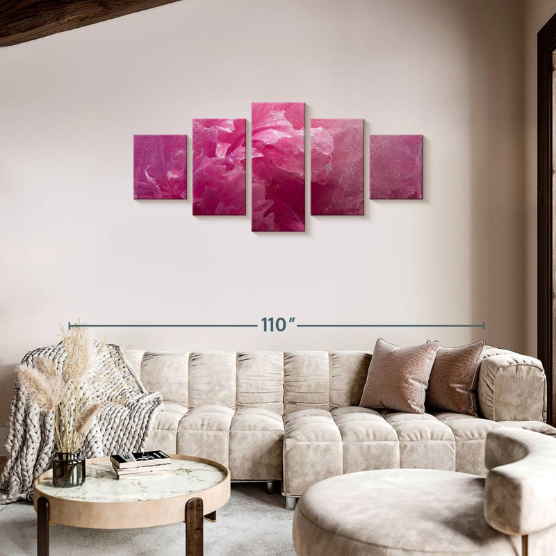 Pivoine rose gelée, H 34 po x l 74 po
