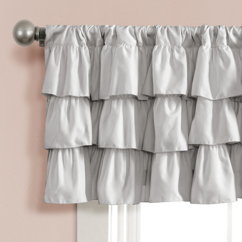 Gray Ruffled Polyester Rod Pocket Window Valance