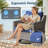 5 Pieces Patio Furniture Set, Outdoor Wicker Sofa Couch with Rocking Swivel Chairs Comfy Cushions, Modern Deep Seat Rattan Conversation Sets for Deck Porch,Blue-1418528333