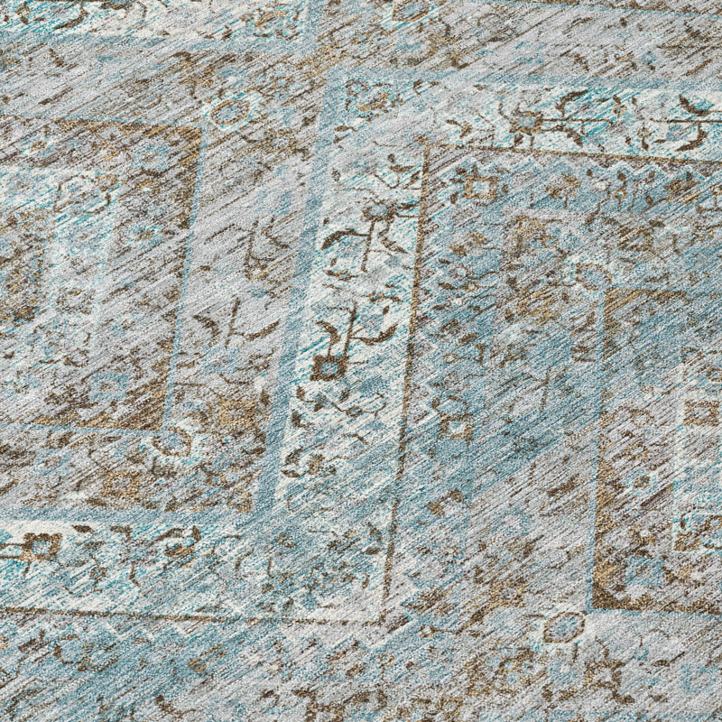 Machine Washable Indoor/Outdoor Chantille ACN2699 Tribal Rug, Teal, 8' Round