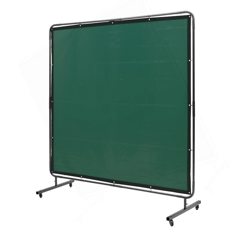 Welding Screen With Frame, 6' X 6' Welding Curtain Screen, Flame-Resistant Vinyl Welding Protection Screen On 4 Swivel Wheels (2 Lockable), Moveable & Professional For Workshop/Industrial, Green