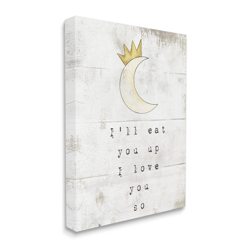 «I'm Eat You Up Expression Crescent Moon with Crown Grey Farmhouse», estampe numérique surdimensionnée encadrée, art texturé par Daphne Polselli