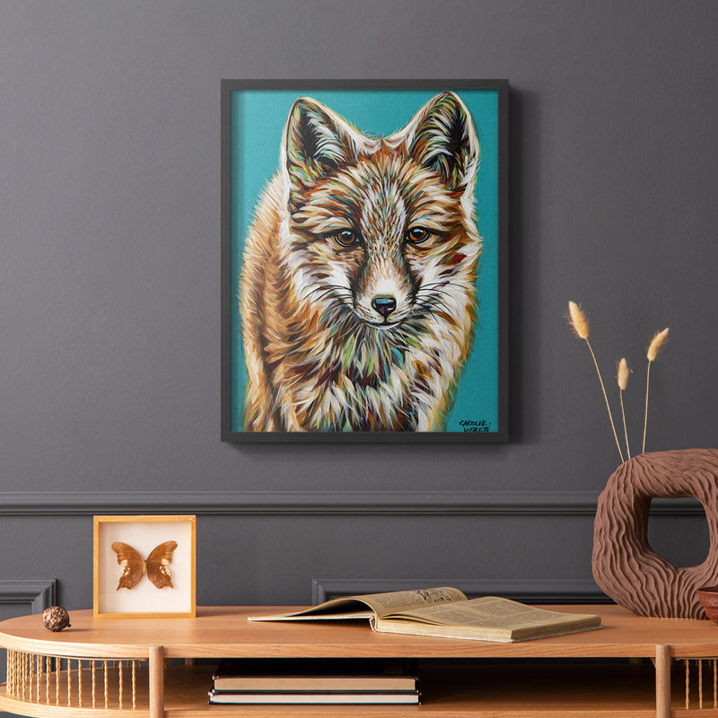 Reproduction encadrée sarcelle et renard - bois massif, Noir, H 14 po x l 11 po