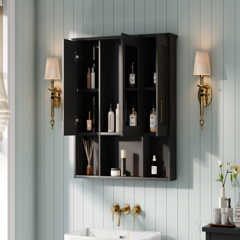 Armoire à pharmacie murale 35 po 2 en 1 avec tablettes réglables et portes à fermeture douce, miroir haute définition avec rangement pour meuble-lavabo de salle de bain