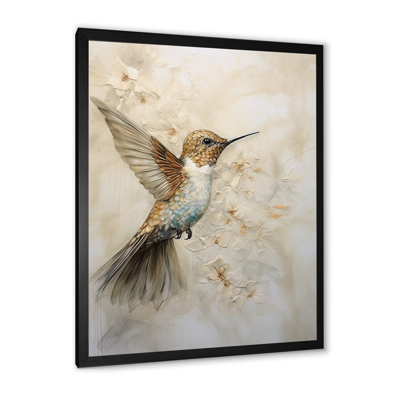Fluttering Floral Hummingbird III - Print on Canvas, Black Single Picture Framed, 32" H x 16" W x 1" D