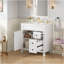 Meuble-lavabo de 30 po avec lavabo en céramique, petite armoire de salle de bain, armoire moderne avec 2 tiroirs et tablette réglable-487782046