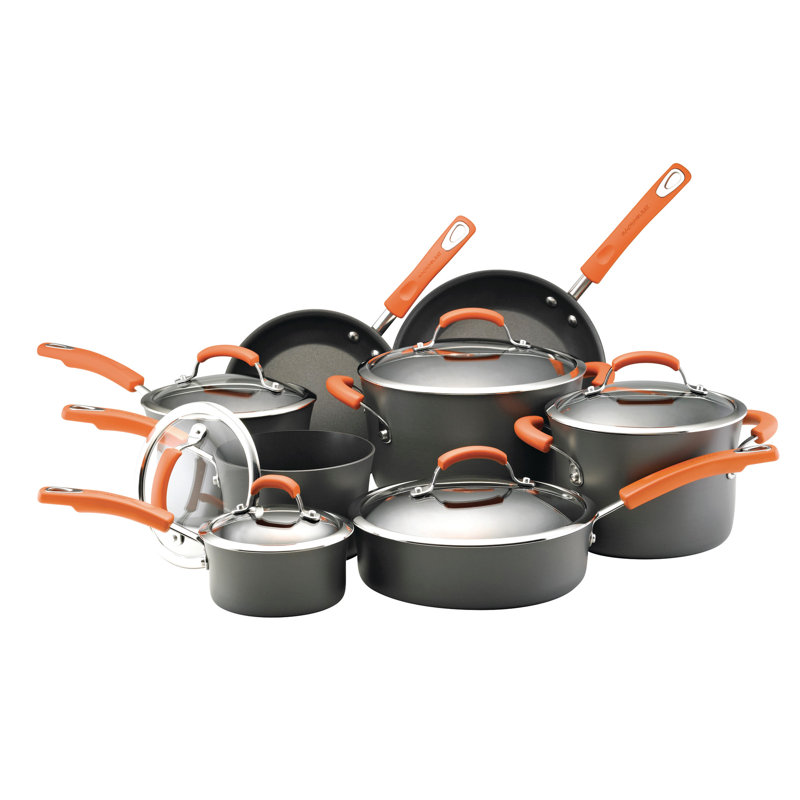 Gray and Orange 14-Piece Nonstick Aluminum Cookware Set