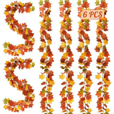 Paquet de 6 guirlandes d'automne pour l'extérieur, 35,4 pi décorations d'automne pour la maison avec 12 crochets, guirlande d'érable artificiel pour l'automne