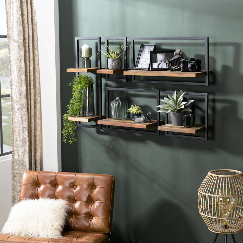 Derik Teak Solid Wood Industrial Pipe Shelves