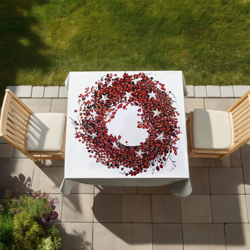 Red Berry Wreath Tablecloth - Rustic Indoor/Outdoor Decor