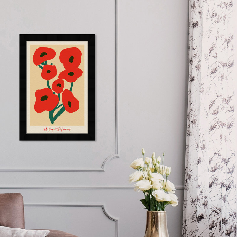 «Modern Modern Red Bouquet» par Joss & Main - reproduction de cadre photo, Noir, H 17 po x l 12 po