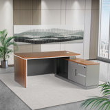 Murwah Walnut-Coloured Office Computer Desk with Cabinet on the Right Side