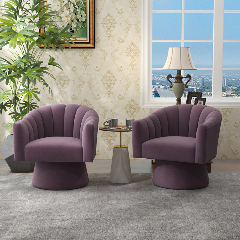Avalina Velvet Swivel Barrel Chair, Purple