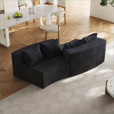 Sectional Sofas | Modern Curved 2-Piece Modular Sofa with 4 Pillows, Fits Living Room Bedroom Office |Corduroy