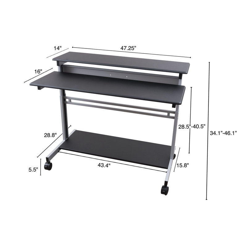 Adjustable Metal Base Standing Desk, Black/Silver, 46.1" H x 47.25" W x 28.8" D