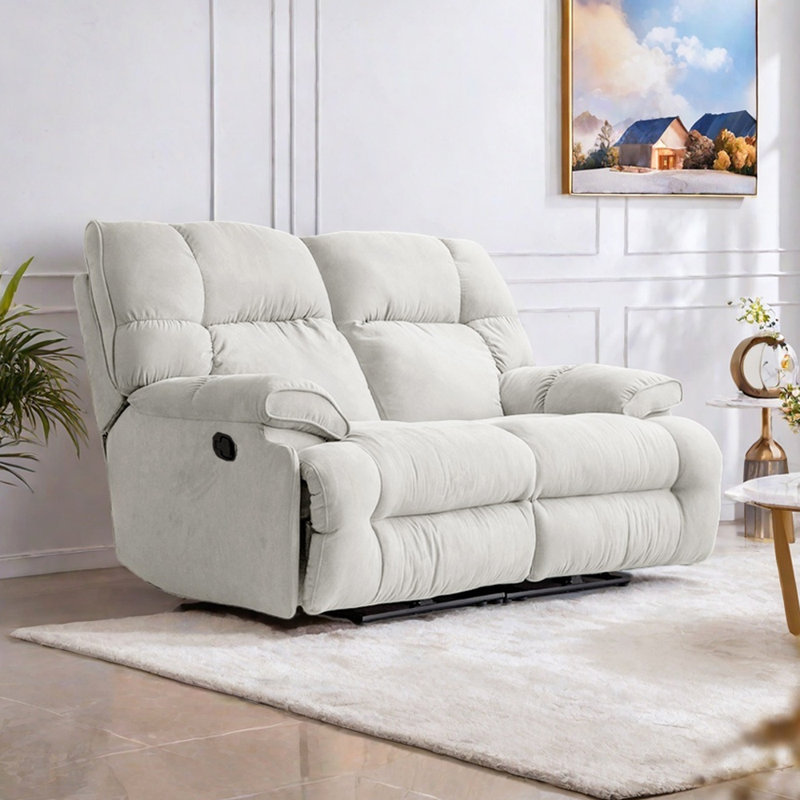 Double Living Room Casual Ergonomic Recliner, Beige Polyester Blend